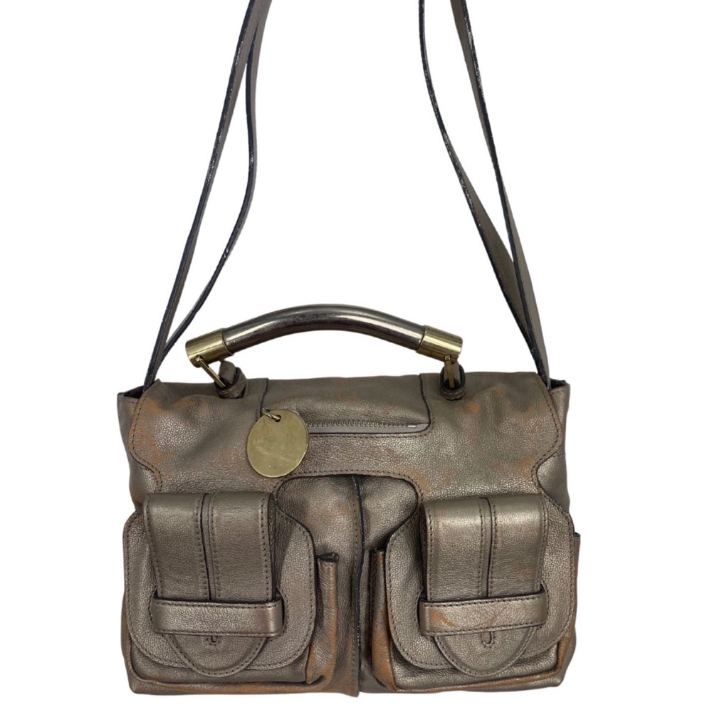 Vintage Chloe Saskia Purse in Silver Leather with Patina Effect Magnetic Closure